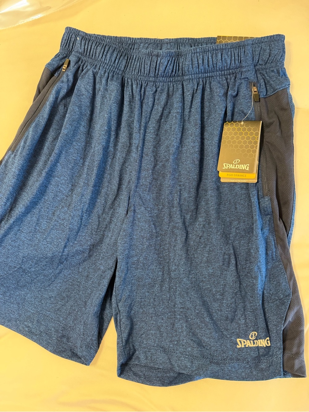 Spalding Men's Heather Navy Athletic Shorts with Dark Side Panels